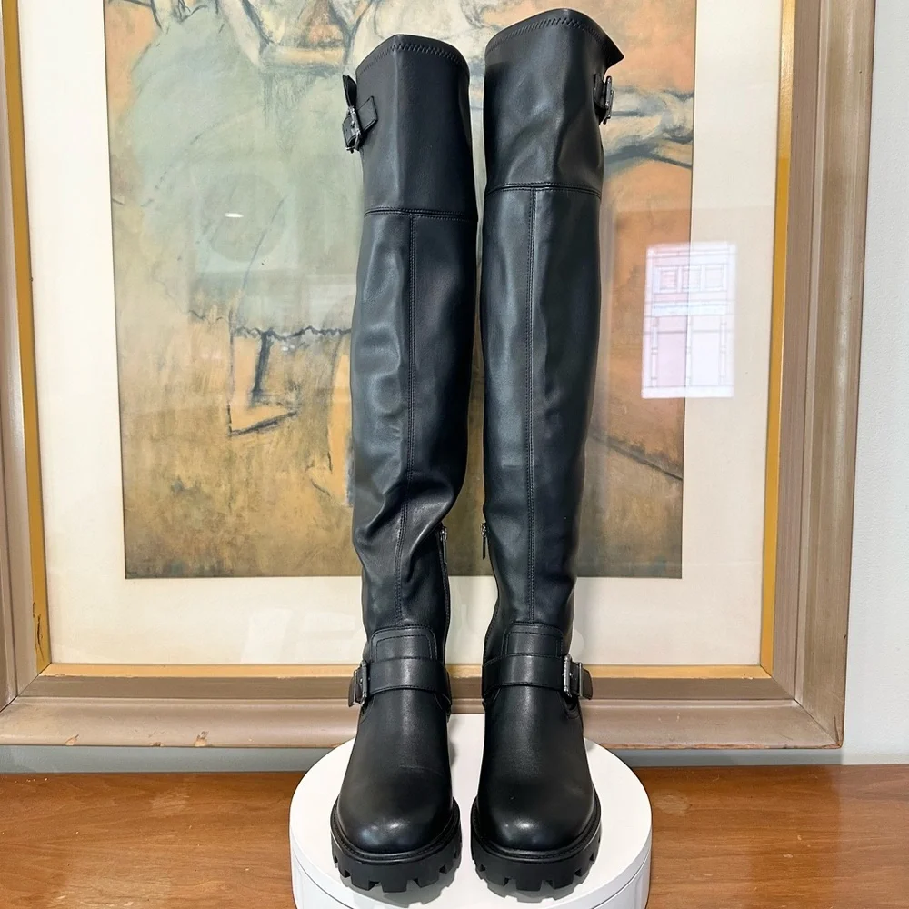 🌸MARC FISHER🌸 Ganven Lug Sole Biker Thigh-High Boots in Black  Size: 7.5